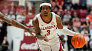 Alabama guard Latrell Wrightsell Jr. brings the ball up the court in a recent game.