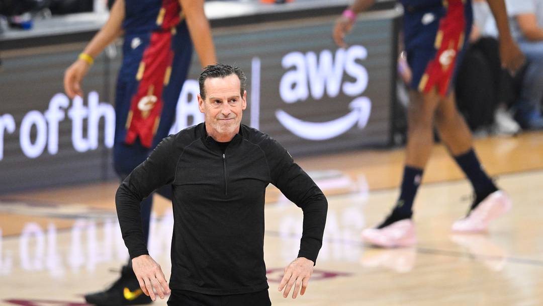 May 25, 2026; Cleveland, Ohio, USA; Cleveland Cavaliers head coach Kenny Atkinson reacts in the first half against the New York Knicks during game four of the eastern conference finals for the 2026 NBA playoffs at Rocket Arena. Mandatory Credit: David Richard-Imagn Images May 25, 2026; Cleveland, Ohio, USA; Cleveland Cavaliers head coach Kenny Atkinson reacts in the first half against the New York Knicks during game four of the eastern conference finals for the 2026 NBA playoffs at Rocket Arena. Mandatory Credit: David Richard-Imagn Images