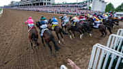 The field of horses rush out of the starting gate Saturday, May 4, 2024, during of the 150th running of the Kentucky Derby at Churchill Downs in Louisville, Kentucky.