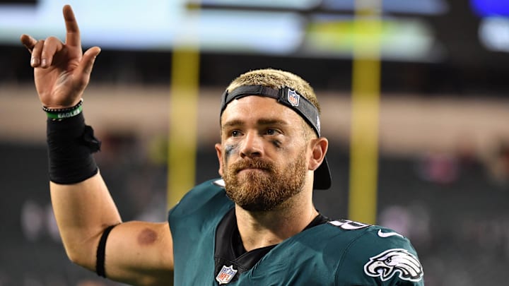 Then-Philadelphia Eagles tight end Zach Ertz on Oct 14, 2021. Then-Philadelphia Eagles tight end Zach Ertz on Oct 14, 2021.