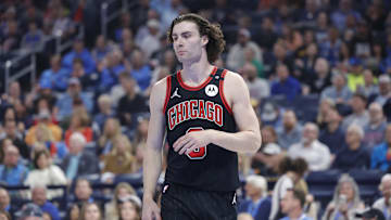 Mar 31, 2025; Oklahoma City, Oklahoma, USA; Chicago Bulls guard Josh Giddey (3) stands during the first quarter against the Oklahoma City Thunder at Paycom Center. Mandatory Credit: Alonzo Adams-Imagn Images