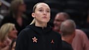 Team Collier guard Paige Bueckers looks on before the 2025 WNBA All-Star Game.