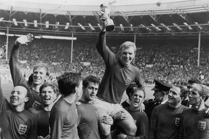Alan Ball, Bobby Charlton, Ray Wilson, Bobby Moore, Geoff Hurst, Nobby Stiles, Jack Charlton