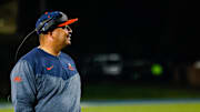Oct 1, 2022; Durham, North Carolina, USA; Virginia Cavaliers head coach Tony Elliot reacts during the second half against the Duke Blue Devils at Wallace Wade Stadium. Mandatory Credit: Jaylynn Nash-Imagn Images