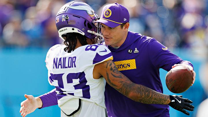 Minnesota Vikings WR Jalen Nailor and head coach Kevin O'Connell