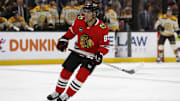 Oct 11, 2023; Boston, Massachusetts, USA; Chicago Blackhawks center Andreas Athanasiou (89) during the first period against the Boston Bruins at TD Garden. Mandatory Credit: Winslow Townson-Imagn Images