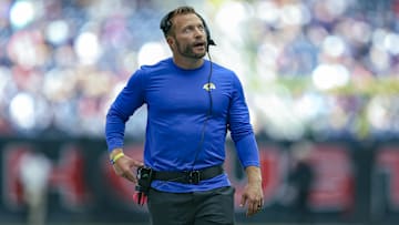 Aug 24, 2024; Houston, Texas, USA; Los Angeles Rams head coach Sean McVay on the sideline during the first quarter against the Houston Texans at NRG Stadium. Mandatory Credit: Troy Taormina-Imagn Images