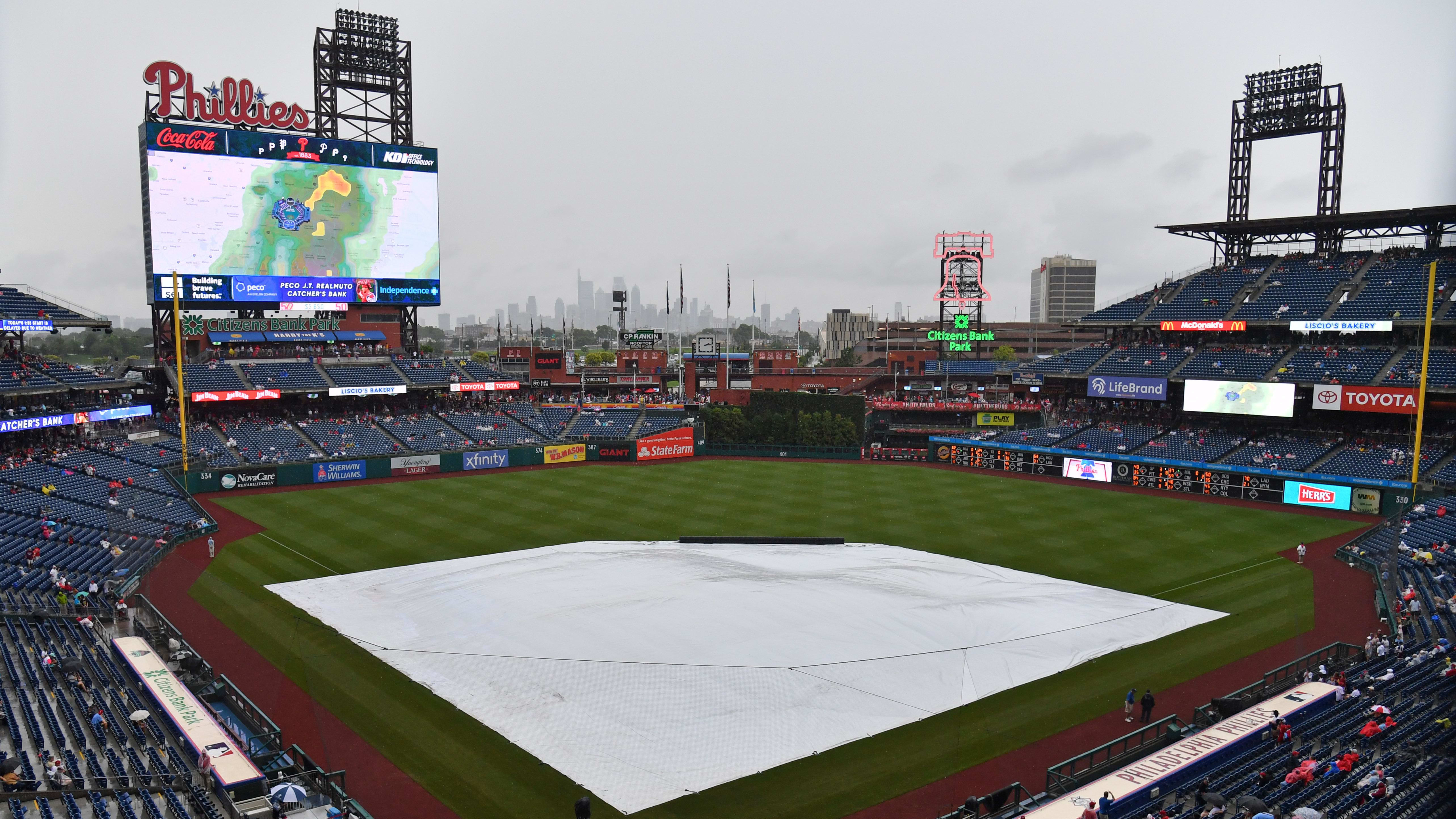 Jul 16, 2023; Philadelphia, Pennsylvania, USA;  A general view of Citizens Bank Park during a rain