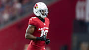 Aug 9, 2025; Glendale, Arizona, USA; Arizona Cardinals wide receiver Marvin Harrison Jr. (18) against the Kansas City Chiefs during a preseason NFL game at State Farm Stadium. Mandatory Credit: Mark J. Rebilas-Imagn Images