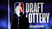 May 16, 2023; Chicago, IL, USA; People walk past the 2023 NBA Draft Lottery board at McCormick Place West. Mandatory Credit: David Banks-Imagn Images