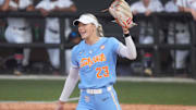 Tennessee pitcher Karlyn Pickens (23) reacts to an out during a softball game between Tennessee and Auburn at Sherri Parker Lee Stadium at University of Tennessee, in Knoxville, Tenn., April 18, 2025.