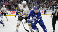 Mar 4, 2024; Toronto, Ontario, CAN; Toronto Maple Leafs forward John Tavares (91) and Boston Bruins