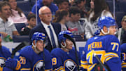 Sabres head coach Ruff looks on at the ice