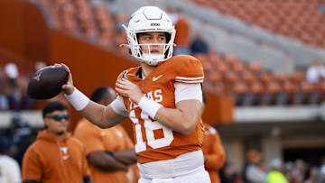 Texas Longhorns quarterback Arch Manning against the Clemson Tigers during the CFP National playoff first round at Darrell K Royal-Texas Memorial Stadium. 