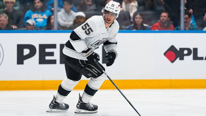 Apr 14, 2026; Vancouver, British Columbia, CAN; Los Angeles Kings forward Quinton Byfield (55) skates against the Vancouver Canucks in the third period at Rogers Arena. Mandatory Credit: Bob Frid-Imagn Images