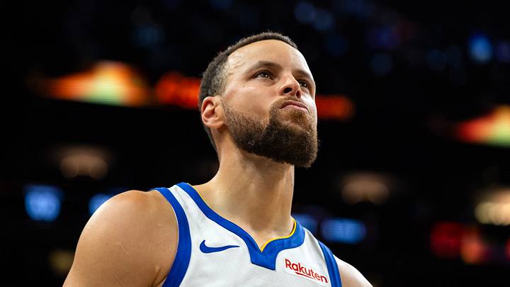 Apr 17, 2026; Phoenix, Arizona, USA; Golden State Warriors guard Stephen Curry (30) reacts after losing to the Phoenix Suns during the play-in rounds of the 2026 NBA Playoffs at Mortgage Matchup Center. Mandatory Credit: Mark J. Rebilas-Imagn Images