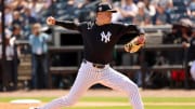 Mar 11, 2024; Tampa, Florida, USA;  New York Yankees pitcher Will Warren (98) throws a pitch during the first inning at George M. Steinbrenner Field.