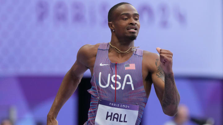 Aug 4, 2024; Paris, FRANCE; Quincy Hall (USA) in the men's 400m round 1 heats during the Paris 2024 Olympic Summer Games at Stade de France. 