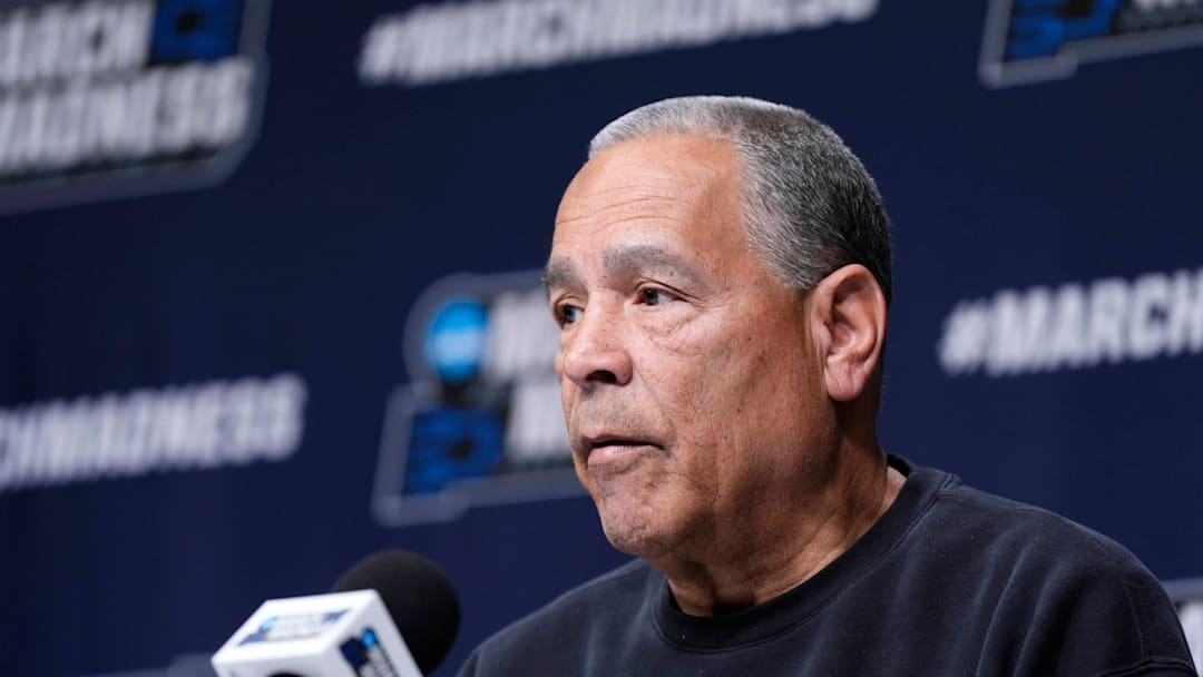 Houston coach Kelvin Sampson speaks during a press conference for the first round of the NCAA basketball tournament at Paycom Center in Oklahoma City, Wednesday, March 18, 2026.