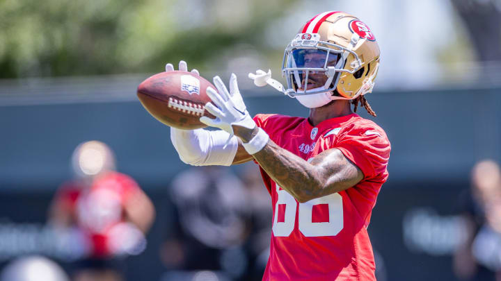 May 10, 2024; Santa Clara, CA, USA; San Francisco 49ers wide receiver Tay Martin (86) runs drills during the 49ers rookie minicamp