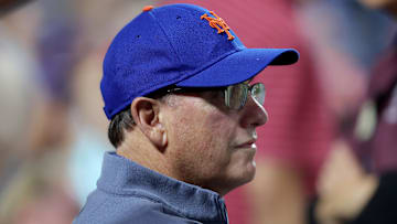 Sep 6, 2024; New York City, New York, USA; New York Mets owner Steve Cohen watches the game against the Cincinnati Reds from his front row seat during the tenth inning at Citi Field. 
