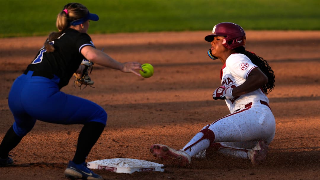Oklahoma freshman Kai Minor slides into second to steal a base against Kentucky. Oklahoma freshman Kai Minor slides into second to steal a base against Kentucky.
