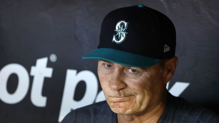 Seattle Mariners manager Scott Servais (9) addresses the media prior to the game against the Miami Marlins at loanDepot Park on June 22.