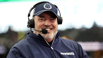  Dallas Cowboys head coach Mike McCarthy talks to the media before the game against the Los Angeles Chargers.