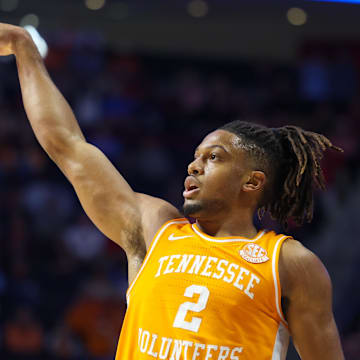 Mar 5, 2025; Oxford, Mississippi, USA; Tennessee Volunteers guard Chaz Lanier (2) looks on after a three-point shot against the Mississippi Rebels during the first half at The Sandy and John Black Pavilion at Ole Miss. Mandatory Credit: Wesley Hale-Imagn Images