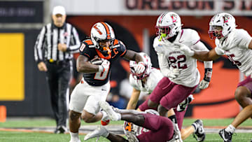 Oct 18, 2025; Corvallis, Oregon, USA; Oregon State Beavers running back Anthony Hankerson (0) runs the ball during the first quarter against the Lafayette Leopards at Reser Stadium. Mandatory Credit: Craig Strobeck-Imagn Images