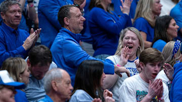 Kentucky fans cheer their team against Oklahoma during their second round game of the SEC Men's Basketball Tournament at Bridgestone Arena.