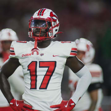 Aug 31, 2024; Tuscaloosa, Alabama, USA; Western Kentucky Hilltoppers defensive back Dave Herard (17) reacts to a call at Bryant-Denny Stadium. Mandatory Credit: Will McLelland-USA TODAY Sports