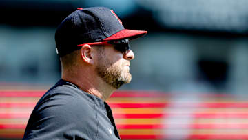 Sep 18, 2025; Detroit, Michigan, USA;  Cleveland Guardians manager Stephen Vogt (12) runs on to the field in the first inning against the Detroit Tigers at Comerica Park. Mandatory Credit: Rick Osentoski-Imagn Images