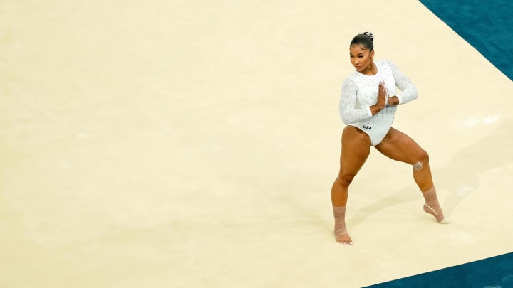 Jordan Chiles of the United States competes in the women's gymnastics floor final in Paris.