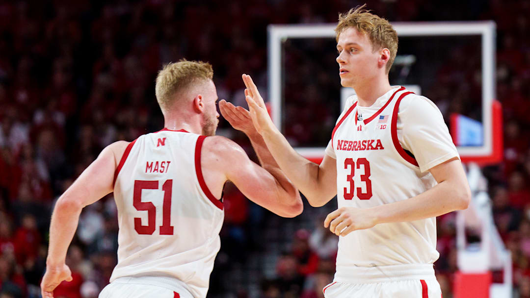 Nebraska forward Leo Curtis (33) subs in for forward Rienk Mast during the first half against Penn State at Pinnacle Bank Arena.