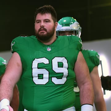 Landon Dickerson suffered a knee injury on Sunday in Philly.
