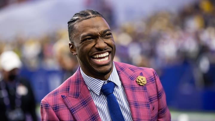 Dec 31, 2022; Glendale, Arizona, USA; ESPN sideline reporter Robert Griffin III during the Michigan Wolverines game against the Texas Christian Horned Frogs during the 2022 Fiesta Bowl at State Farm Stadium. Mandatory Credit: Mark J. Rebilas-USA TODAY Sports