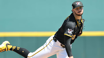 Pittsburgh Pirates starting pitcher Paul Skenes throws a pitch during the third inning against the New York Yankees at LECOM Park. 