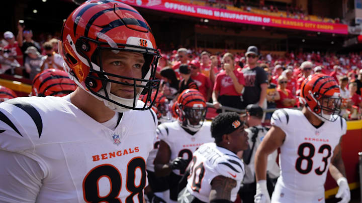 The Cincinnati Bengals prepare to take the field against the Kansas City Chiefs, Sunday, Aug. 15, 2024.