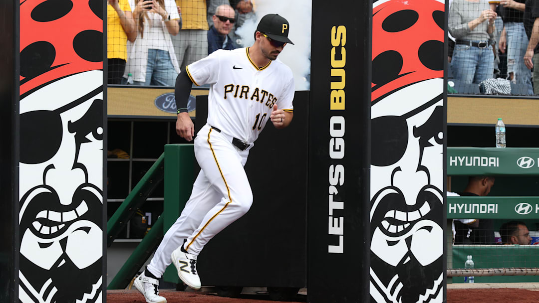 Bryan Reynolds (10) takes the field for player introductions against the Baltimore Orioles at PNC Park. 