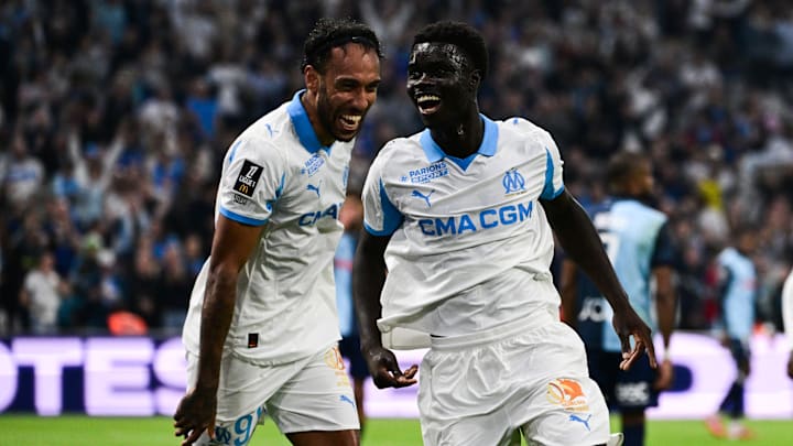 Aubameyang et Robinho Vaz lors de OM - Le Havre. Aubameyang et Robinho Vaz lors de OM - Le Havre.