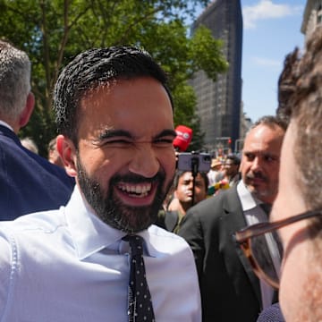 Zohran Mamdani works the crowd at the 2025 NYC Pride March on June 29 in New York City.