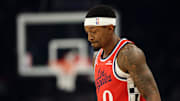 Nov 6, 2025; Phoenix, Arizona, USA; Los Angeles Clippers guard Bradley Beal (0) against the Phoenix Suns in the first half at the Mortgage Matchup Center. Mandatory Credit: Mark J. Rebilas-Imagn Images