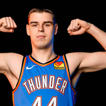 Nikola Topic is pictured during the Thunder media day at the Paycom Center in Oklahoma City, on Monday, Sept. 30, 2024.