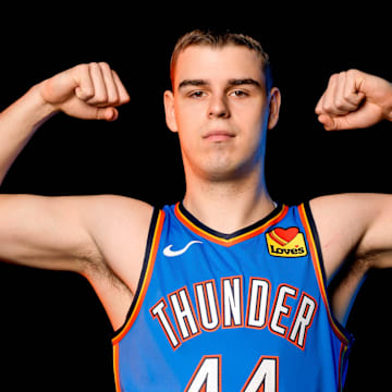 Nikola Topic is pictured during the Thunder media day at the Paycom Center in Oklahoma City, on Monday, Sept. 30, 2024.