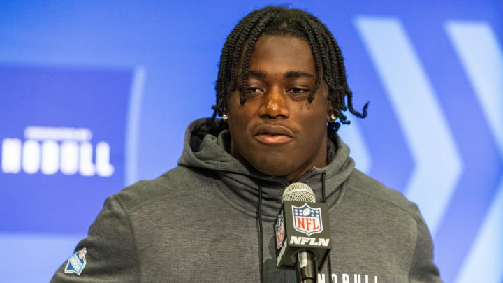 Feb 29, 2024; Indianapolis, IN, USA; Wake Forest defensive back Malik Mustapha (DB55) talks to the media during the 2024 NFL Combine at Lucas Oil Stadium. Mandatory Credit: Trevor Ruszkowski-USA TODAY Sports