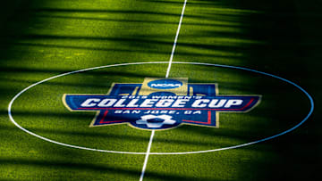 Dec 8, 2019; San Jose, CA, USA; The NCAA College Cup logo on the field prior to the College Cup championship match between North Carolina and Stanford at Avaya Stadium. Mandatory Credit: John Hefti-Imagn Images