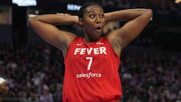 Jun 19, 2025; San Francisco, California, USA; Indiana Fever forward Aliyah Boston Mandatory Credit: Darren Yamashita-Imagn Images