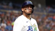 Jun 7, 2024; St. Petersburg, Florida, USA; Tampa Bay Rays third base Isaac Paredes (17) looks on while on deck to bat against the Baltimore Orioles during the first inning at Tropicana Field