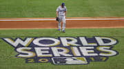Oct 29, 2017; Houston, TX, USA; Los Angeles Dodgers starting pitcher Clayton Kershaw (22) reacts after being relieved by manager Dave Roberts (not pictured) in the fifth inning against the Houston Astros in game five of the 2017 World Series at Minute Maid Park. Mandatory Credit: Thomas B. Shea-Imagn Images